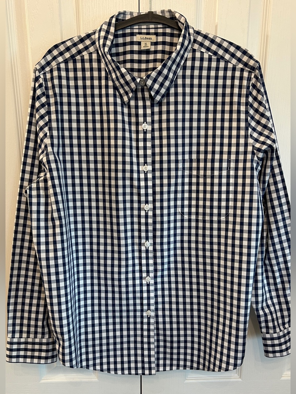 L.L. Bean Navy and White Gingham Button-Down